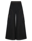 Bela Pant in Black – Cropped cotton palazzo pants with side flap pockets, elasticated waist, and contrast stitching.
