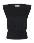Selena Top in Black – Sleeveless cotton top with round neckline, semi-ruffled sleeves, and elasticized waistband.