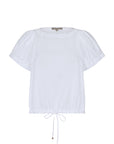 Amara blouse in white with broderie appliques and adjustable drawstring