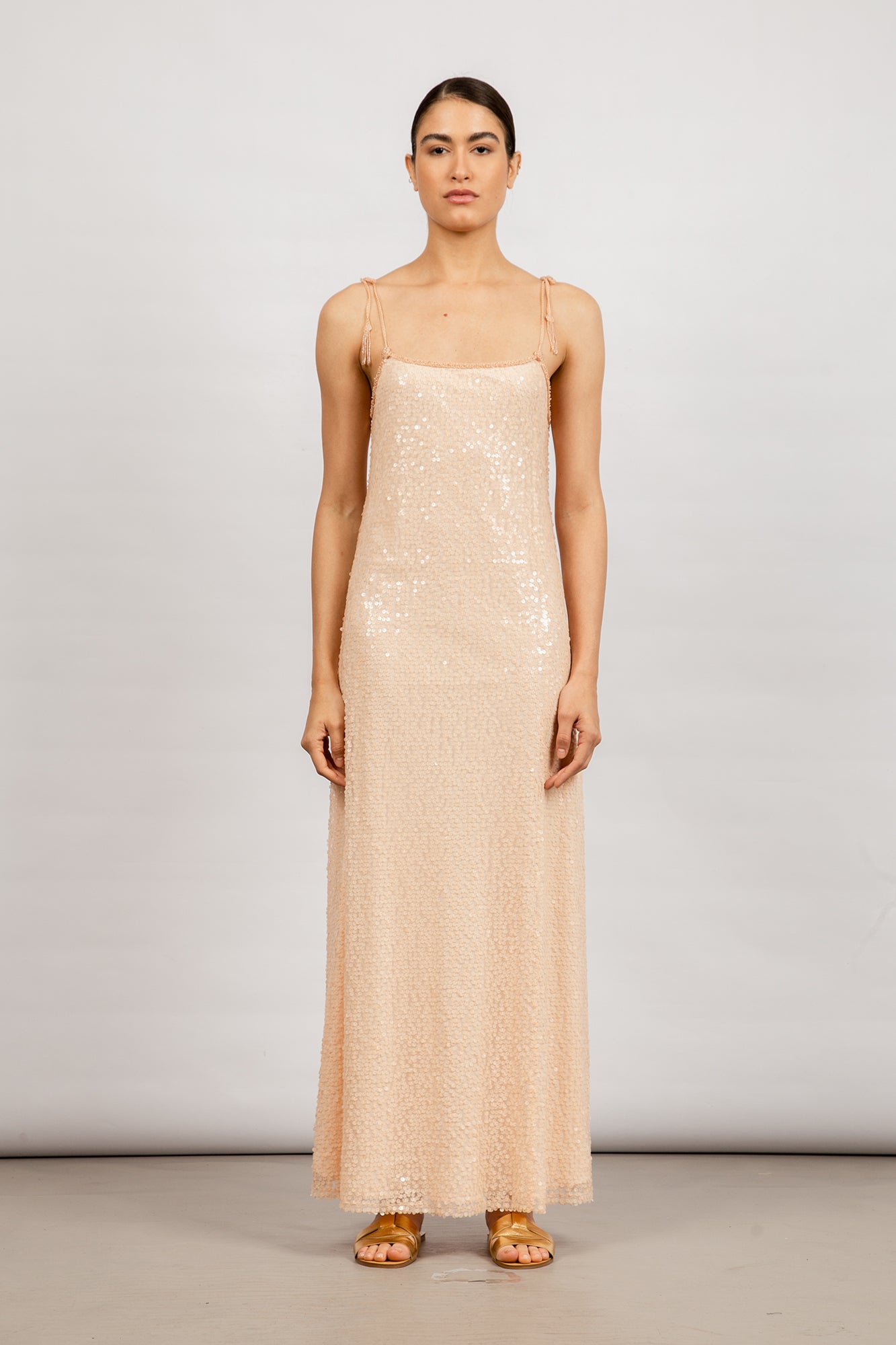 Sitka Semsch Women's Dresses, Maxi Dress, Nude, Sequin, Woven Shoulder Straps