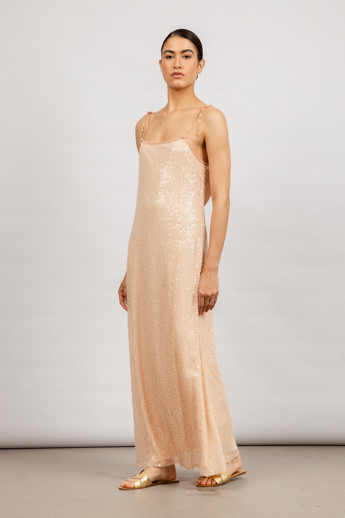 des phemmes embellished silk maxi dress Sitka Semsch female Dress Maxi Dress Nude Size M Sequins, Maxi Dress, Woven Shoulder Straps