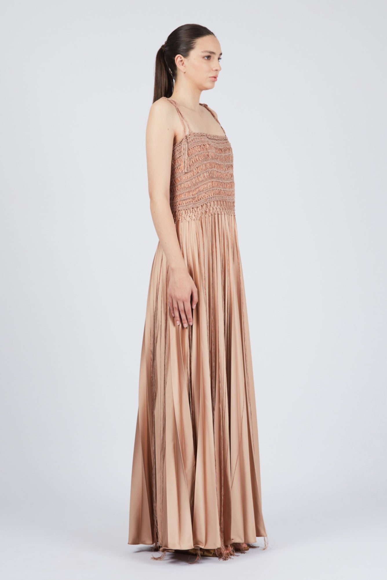 Gaela Satin Maxi Dress: Luxury in Serene Brush – Sitka Semsch