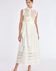 Front view of the Harlow Wrap Blouse in Off White, showcasing its tailored collar and wrap silhouette.