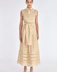Front view of the Harlow Wrap Blouse in a soft vanilla color.