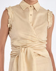 Front view of the Harlow Wrap Blouse in a soft vanilla color.