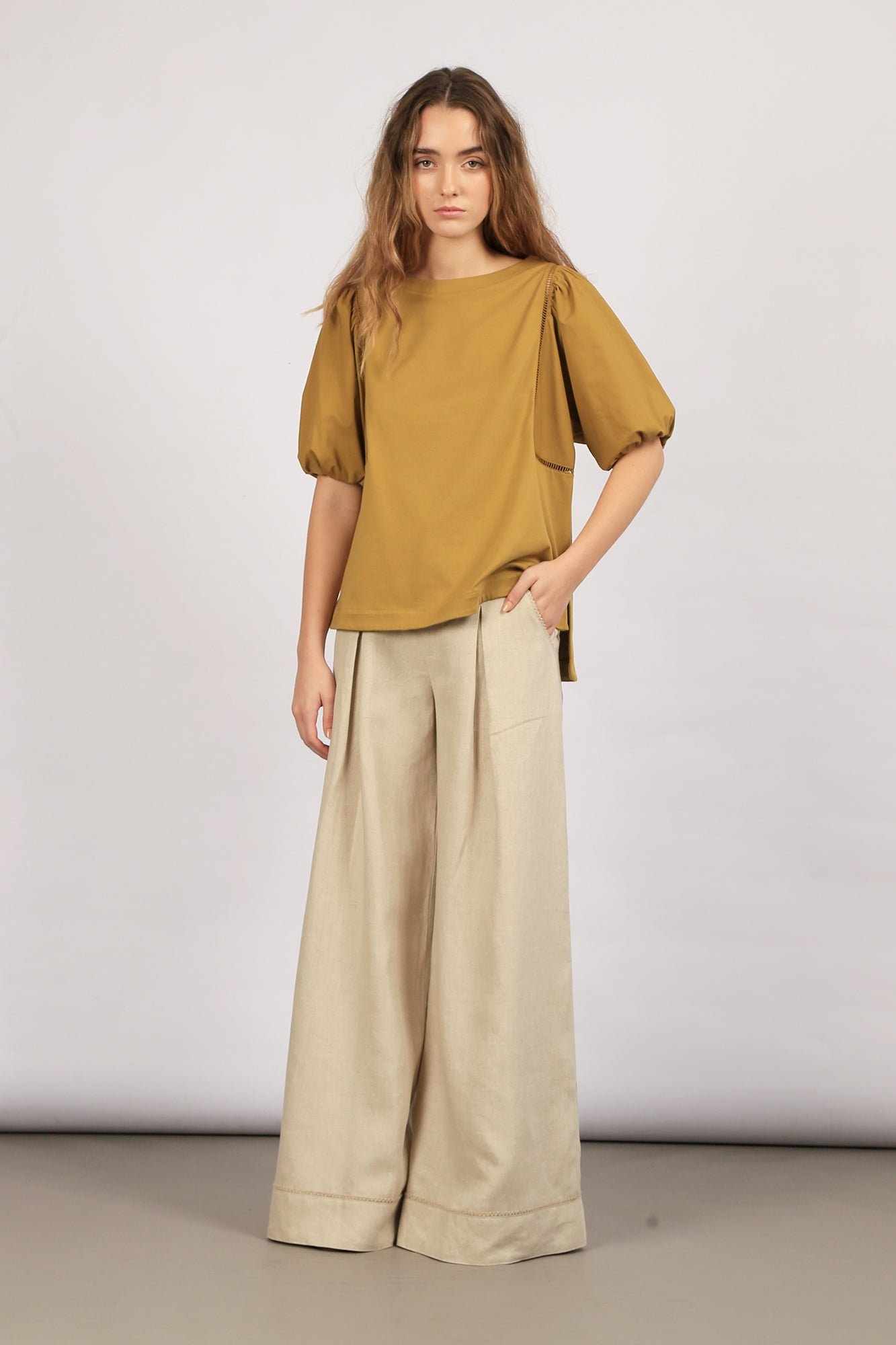 Jamie Textured Cotton Top | Olive