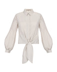 Ansley Blouse in Prestine – Lightweight cotton blouse with tie waist, balloon sleeves, and shirt collar.
