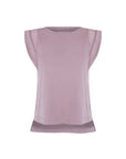 Regina Top in Lilac – Knit top in Pima cotton with lace and Greca detailing, dropped sleeves, and side slits.