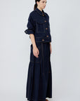 Milena midi skirt in navy with elasticized waistband and front pockets