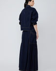 Milena midi skirt in navy with elasticized waistband and front pockets