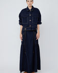 Milena midi skirt in navy with elasticized waistband and front pockets