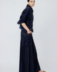 Milena midi skirt in navy with elasticized waistband and front pockets