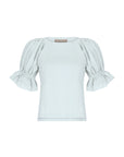 Nery Top in Silver – Cotton knit top with short balloon sleeves, round neckline, and soft jersey-pima poplin mix.