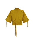 Zoe cotton jacket in golden leaf with adjustable drawstrings and hidden button closure