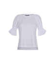 Nery top crafted from cotton knit and woven poplin, featuring a round neckline, short balloon sleeves with elastic, and a relaxed silhouette.