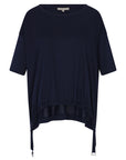 Amaya Top in Navy – Casual-chic cotton top with asymmetrical hem and hem pullers for versatile styling.