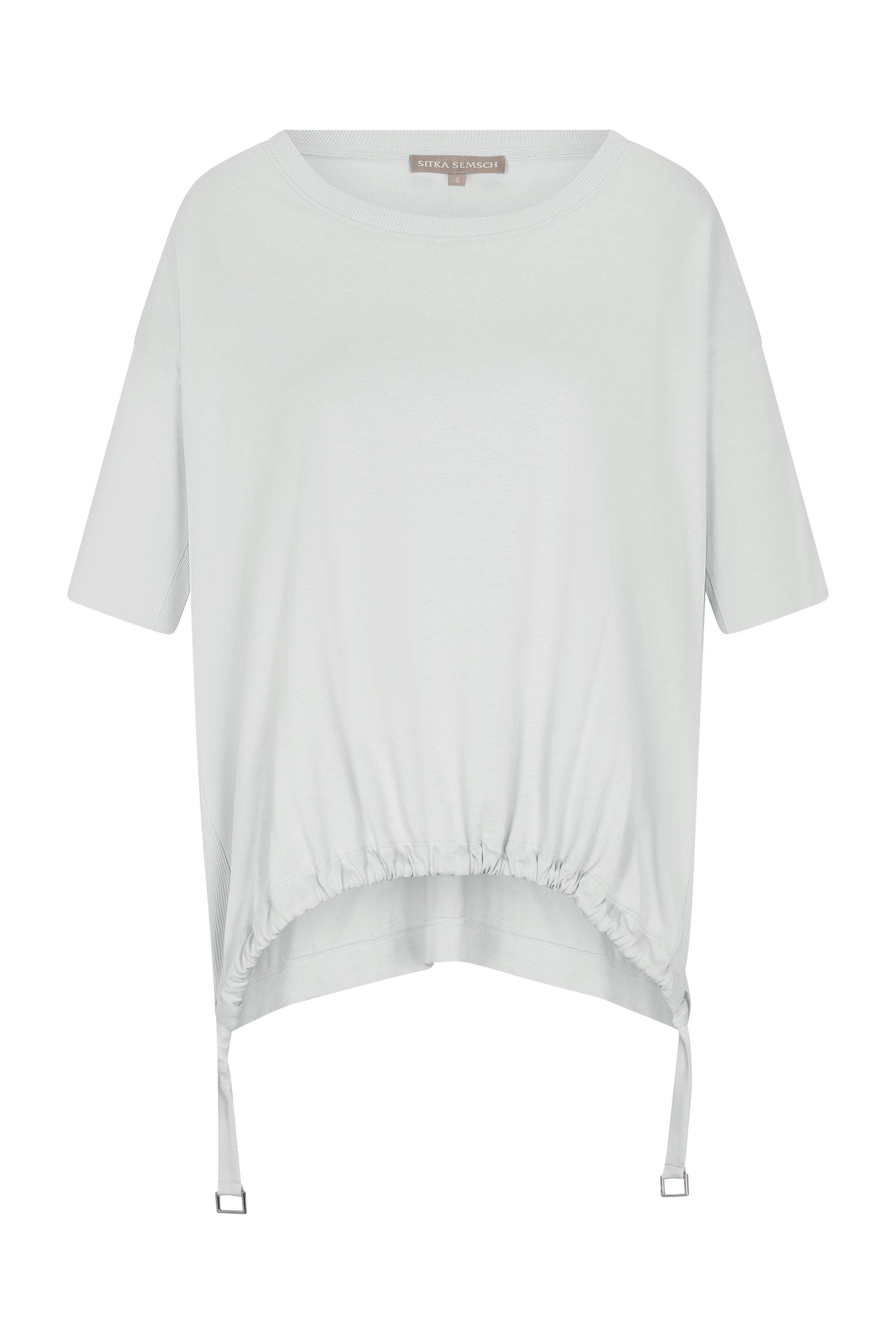 Amaya Top in Silver – Relaxed-fit cotton top with round neckline and stylish hem pullers with buckles.