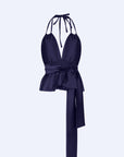 Mayela Fluid Satin Halter Top | Navy