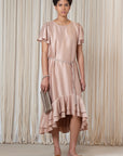 Adelina Dress in Blush | Elegant Silk Midi Dress with Crochet Belt | Sitka Semsch
