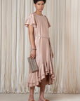 Adelina Dress in Blush | Elegant Silk Midi Dress with Crochet Belt | Sitka Semsch