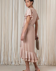 Adelina Dress in Blush | Elegant Silk Midi Dress with Crochet Belt | Sitka Semsch