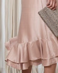 Adelina Dress in Blush | Elegant Silk Midi Dress with Crochet Belt | Sitka Semsch