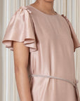 Adelina Dress in Blush | Elegant Silk Midi Dress with Crochet Belt | Sitka Semsch