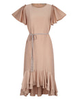 Adelina Dress in Blush | Elegant Silk Midi Dress with Crochet Belt | Sitka Semsch
