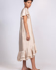 Adelina Dress in Sand | Timeless Silk Midi Dress with Asymmetrical Hem | Sitka Semsch
