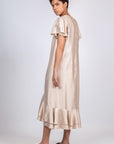 Adelina Dress in Sand | Timeless Silk Midi Dress with Asymmetrical Hem | Sitka Semsch
