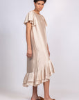 Adelina Dress in Sand | Timeless Silk Midi Dress with Asymmetrical Hem | Sitka Semsch