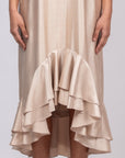Adelina Dress in Sand | Timeless Silk Midi Dress with Asymmetrical Hem | Sitka Semsch