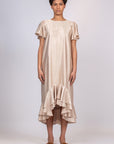 Adelina Dress in Sand | Timeless Silk Midi Dress with Asymmetrical Hem | Sitka Semsch