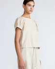 Amara blouse in prestine with broderie appliques and adjustable drawstring