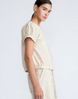 Amara blouse in prestine with broderie appliques and adjustable drawstring