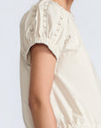 Amara blouse in prestine with broderie appliques and adjustable drawstring