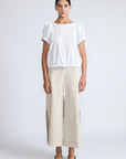 Amara blouse in white with broderie appliques and adjustable drawstring