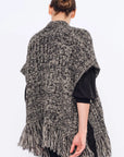 Amaris Alpaca Fringe Poncho | Black Melange