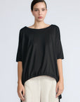 Amaya Top in Black – Round neck cotton top with short sleeves and side buckle pullers, made in Peru.