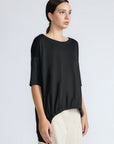 Amaya Top in Black – Round neck cotton top with short sleeves and side buckle pullers, made in Peru.