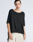 Amaya Top in Black – Round neck cotton top with short sleeves and side buckle pullers, made in Peru.
