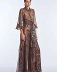 Anabeli Sheer-Panel Print Pant - Brown