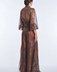 Anabeli Sheer-Panel Print Pant - Brown
