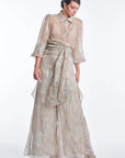 Anabeli Sheer-Panel Print Pant - Sand