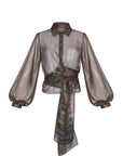 Anabeli Sheer Print Blouse - Brown
