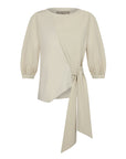 Artemisa Top in Prestine – 100% cotton top with round neckline, wrap tie at the waist, and ¾ sleeves.