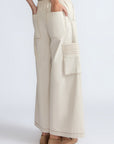 Bela Pant in Prestine – Cropped cotton palazzo pants with side flap pockets, elasticated waist, and contrast stitching.