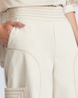 Bela Pant in Prestine – Cropped cotton palazzo pants with side flap pockets, elasticated waist, and contrast stitching.