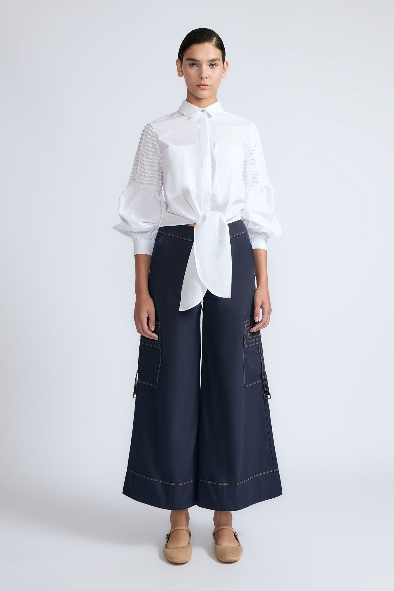 Belen Navy 100% Cotton Palazzo Pants | Sitka Semsch