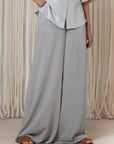 Bellami Pant in Silver – Elegant wide-leg silk pants with flowing silhouette.